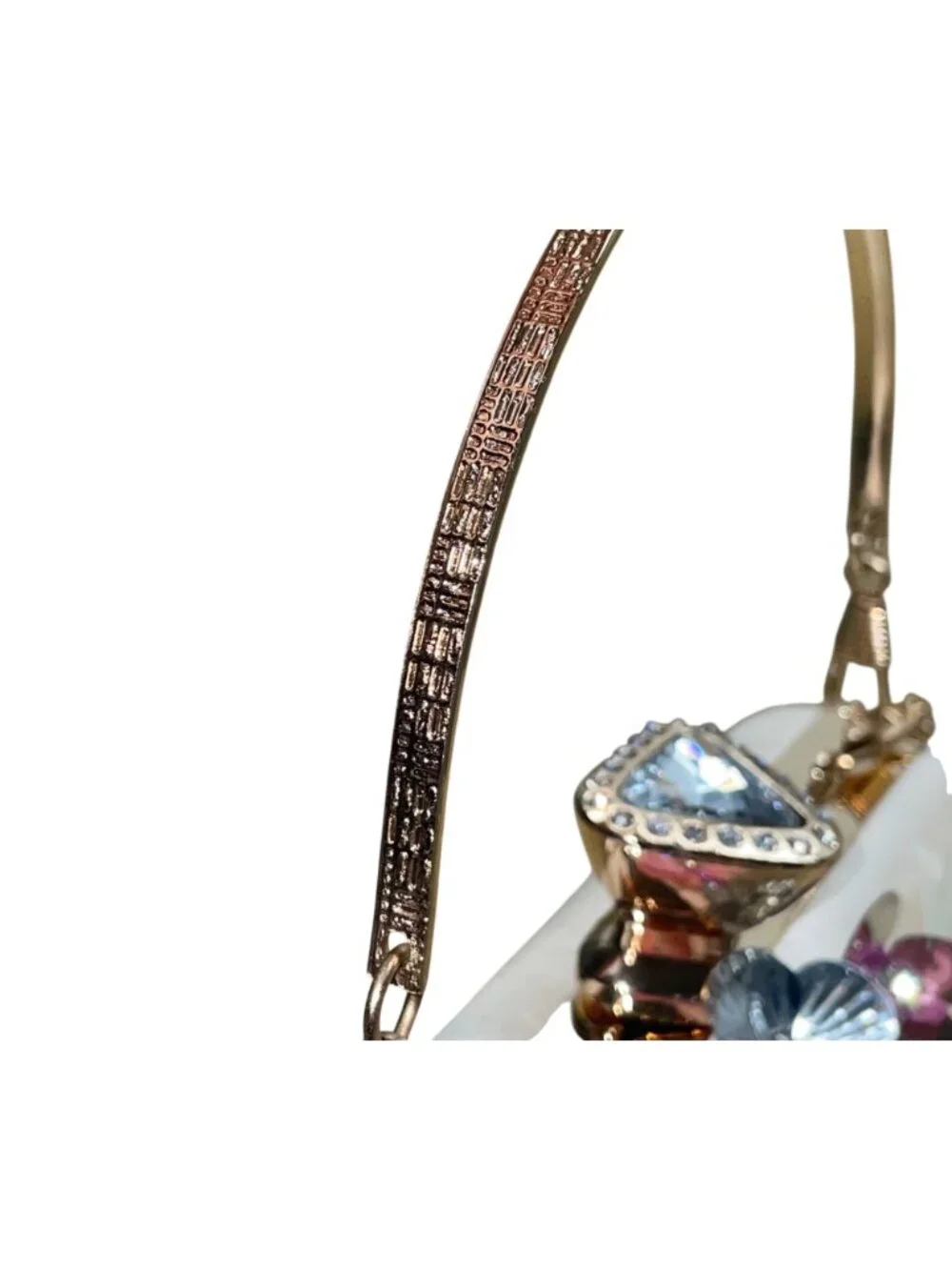 Women’s Pink Floral Embellishment With Chain Strap & Handle Clutch Purse